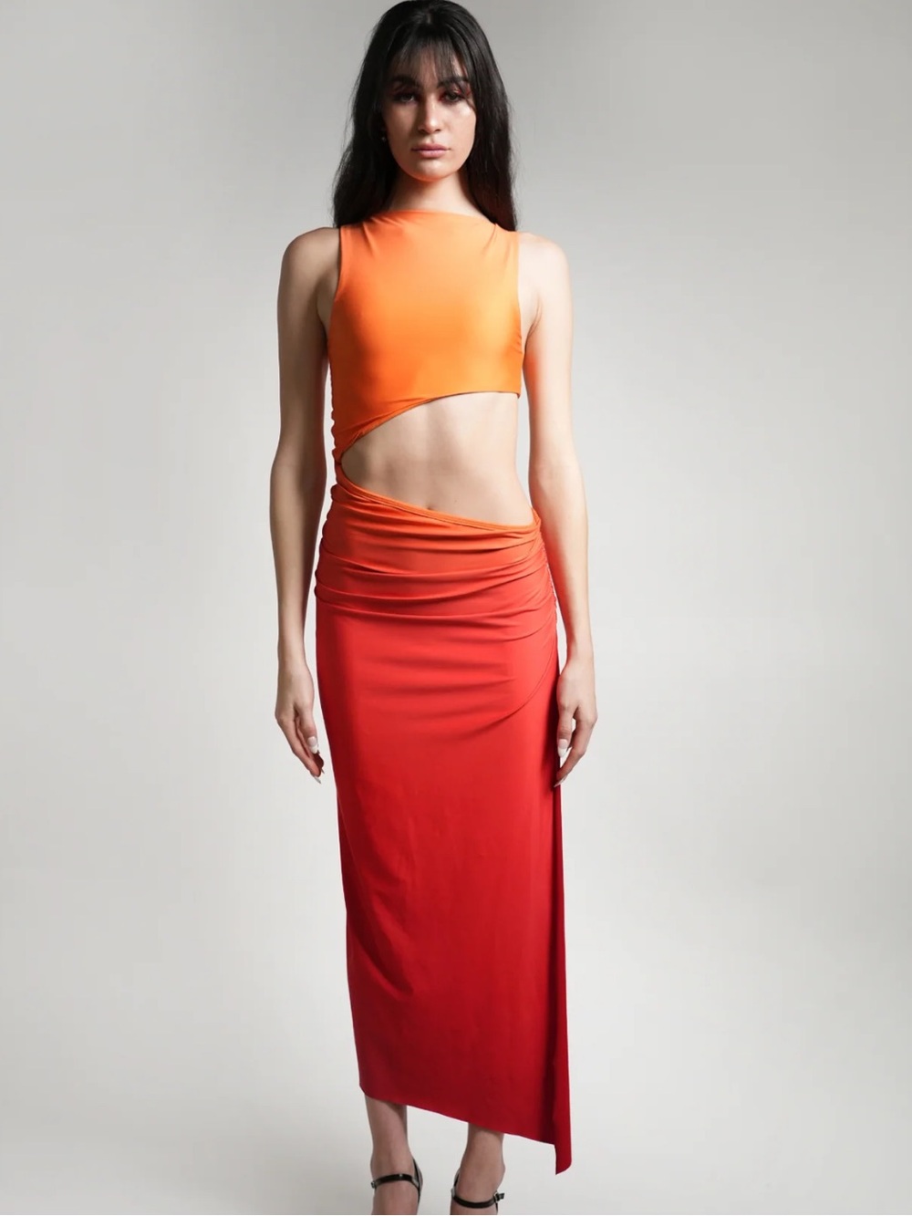 Masai Orange to Red Ombre Cutout Maxi Skirt